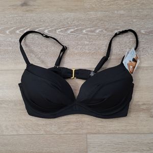 **NWT** Women's Smart & Sexy Push-Up Convertible Black Bikini Swim Top, size 34B